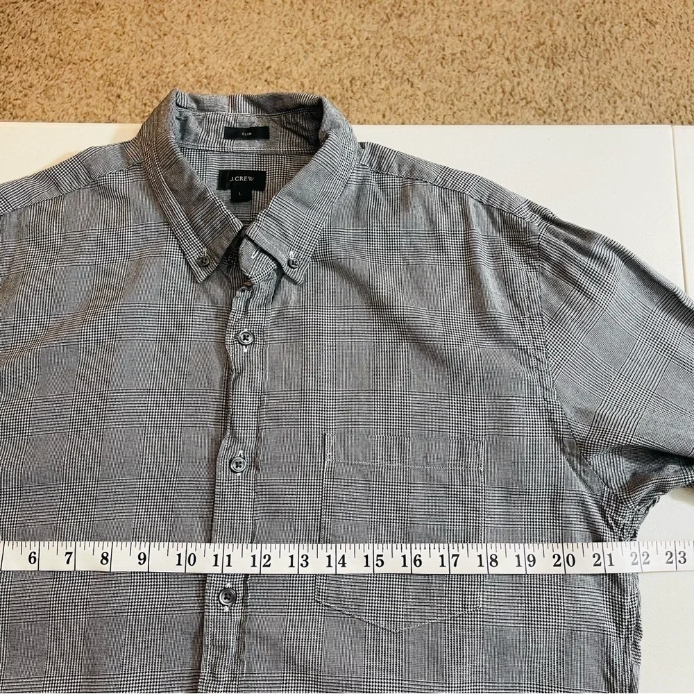 J. Crew Slim Fit Plaid Long Sleeve Button Down Shirt Large Black/White Pocket